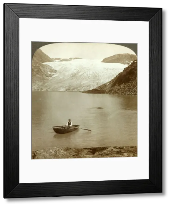 Framed Print : Stream of solid ice (Hardanger glacier) and lake where it melts, Norway, c1905 Framed Print : Stream of solid ice (Hardanger glacier) and lake where it melts, Norway, c1905