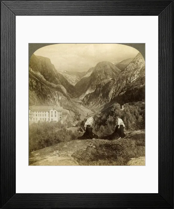 Framed Print : Stalheims Hotel, and its superb view, through the famous Naerodal, Norway, 1905