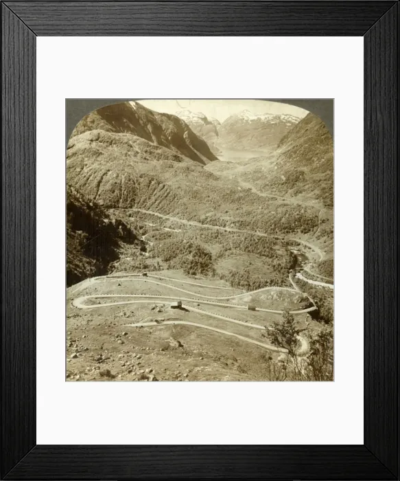 Framed Print : Great zigzag loops of road descending from Dyreskard Pass - west to Roldal Lake, Norway, c1905 Framed Print : Great zigzag loops of road descending from Dyreskard Pass - west to Roldal Lake, Norway, c1905