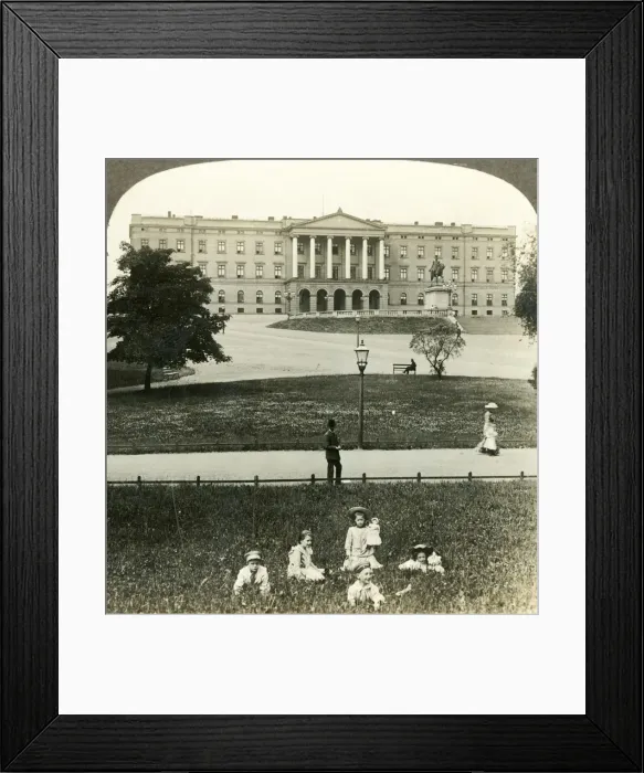 Framed Print : The Royal Palace (S. E. facade) and statue of King Charles XIV. (Bernadotte) Christiania Framed Print : The Royal Palace (S. E. facade) and statue of King Charles XIV. (Bernadotte) Christiania