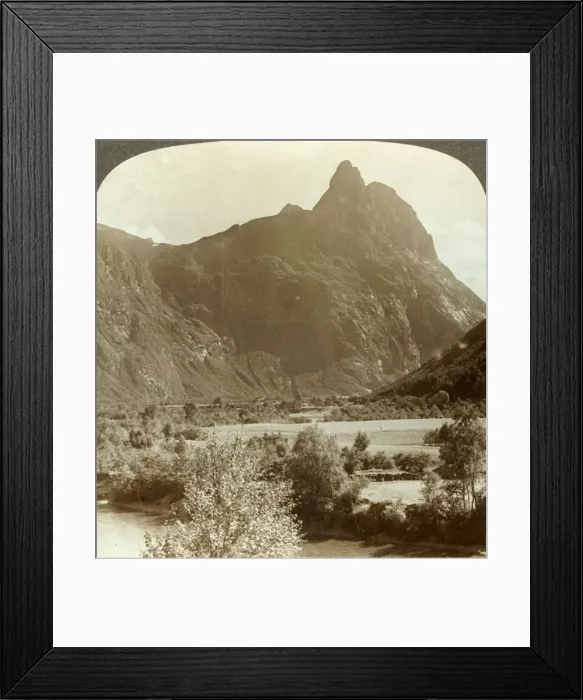 Framed Print : Sharp pinnacles of Romdalshorn crowning mountain wall above Rauma river, Norway, c1905 Framed Print : Sharp pinnacles of Romdalshorn crowning mountain wall above Rauma river, Norway, c1905