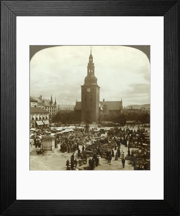 Framed Print : The Great Market around statue Christian IV, Christiania, Norway, c1905 Framed Print : The Great Market around statue Christian IV, Christiania, Norway, c1905