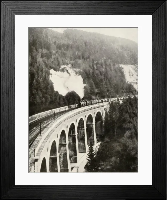 Framed Print : In the Semmering Valley, Austria. A good train crossing the curved Gamperl Viaduct, 1935-36