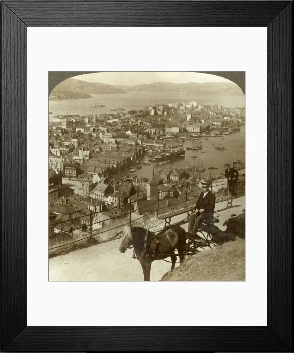 Framed Print : Bergen, west from the Floifjeld, over the harbor (right) and Puddefjord (distant) Framed Print : Bergen, west from the Floifjeld, over the harbor (right) and Puddefjord (distant)