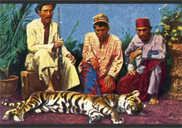 Hunters with dead tiger in Sumatra, c1928. Creator: Unknown