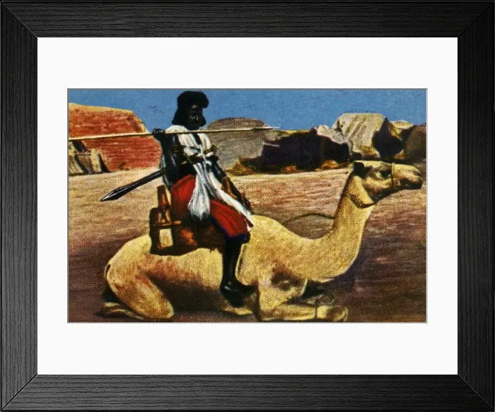 Framed Print : Sudanese warrior riding a camel, c1928. Creator: Unknown Framed Print : Sudanese warrior riding a camel, c1928. Creator: Unknown
