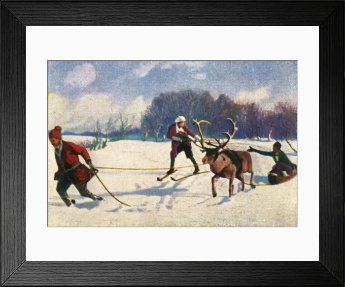 Framed Print : Reindeer sledge ride in Sweden, c1928. Creator: Unknown Framed Print : Reindeer sledge ride in Sweden, c1928. Creator: Unknown