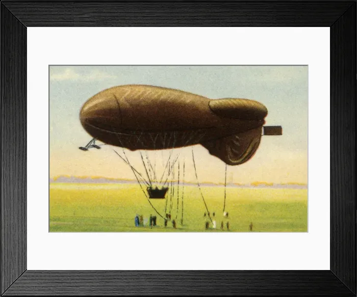 Framed Print : Streamlined barrage balloon with basket, 1918, (1932). Creator: Unknown Framed Print : Streamlined barrage balloon with basket, 1918, (1932). Creator: Unknown
