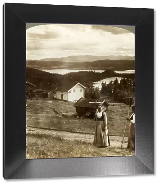 Country girls in haying time - over Bolkesjo and Folsjo (lakes) to Himingen Mts