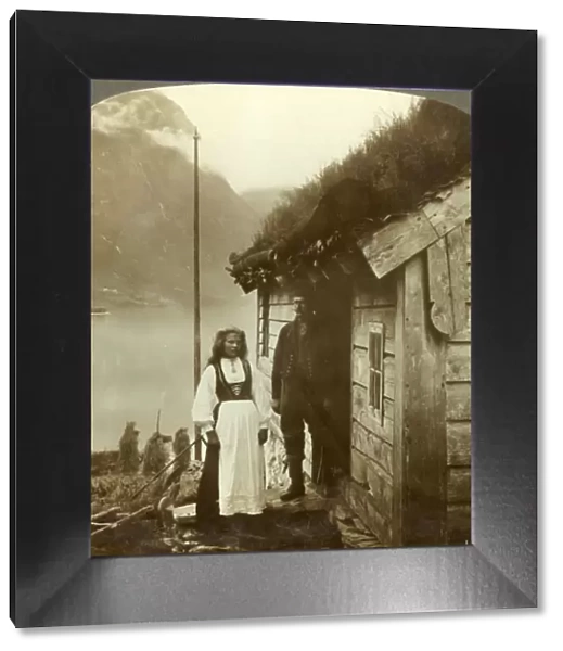 Young farmers of the Nordfjord country - before their cottage home, Norway, c1905