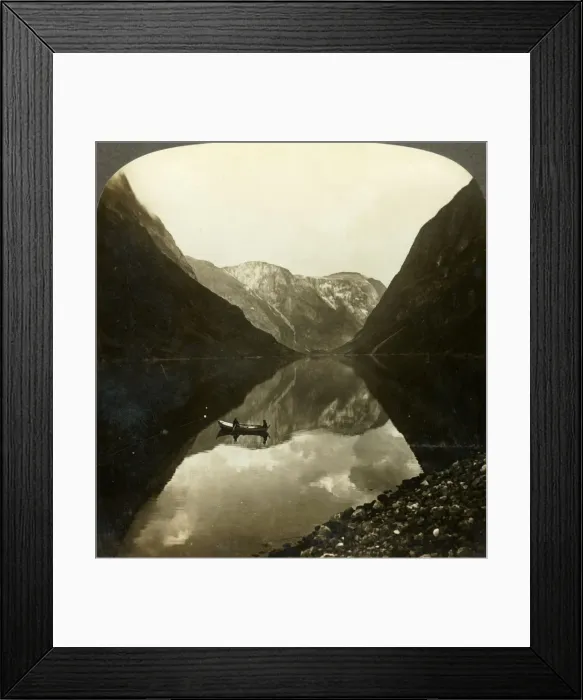 Framed Print : Looking down the deep, still Naerofjord, from near Gudvangen, Norway, c1905. Creator: Unknown Framed Print : Looking down the deep, still Naerofjord, from near Gudvangen, Norway, c1905. Creator: Unknown