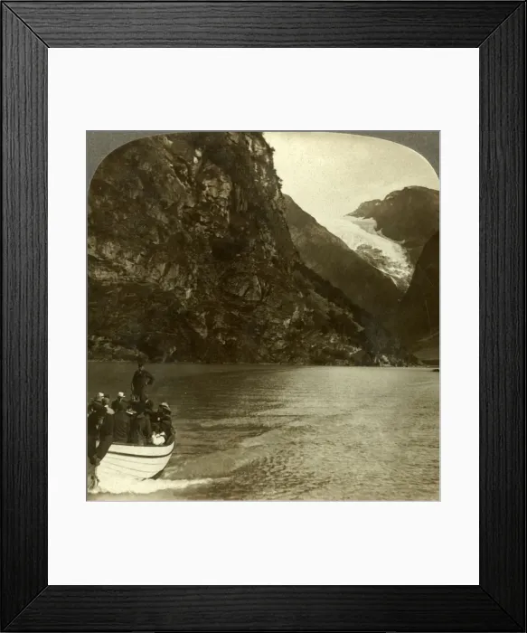 Framed Print : Tourists crossing Lake Loen - view across to a huge glacier, Norway, c1905. Creator: Unknown Framed Print : Tourists crossing Lake Loen - view across to a huge glacier, Norway, c1905. Creator: Unknown