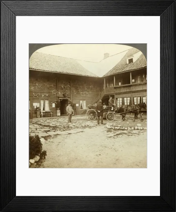 Framed Print : Victoria Hotel, adorned with reindeer antlers, at Kongsberg, in rugged Norway, c1905 Framed Print : Victoria Hotel, adorned with reindeer antlers, at Kongsberg, in rugged Norway, c1905