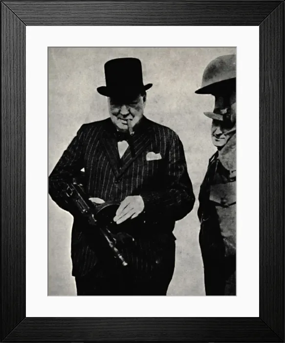 Framed Print : Trying Out a Tommy-Gun, 1940, (1945). Creator: Unknown Framed Print : Trying Out a Tommy-Gun, 1940, (1945). Creator: Unknown