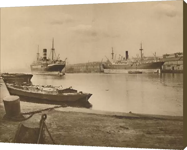 Carriers of Londons Food: Unloaded Cargo Boats in the South Dock of the West India Docks, c1935