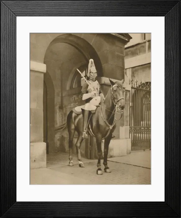 Framed Print : A Living Statue in Whitehall: The Lifeguards Sentry, c1935. Creator: Unknown Framed Print : A Living Statue in Whitehall: The Lifeguards Sentry, c1935. Creator: Unknown