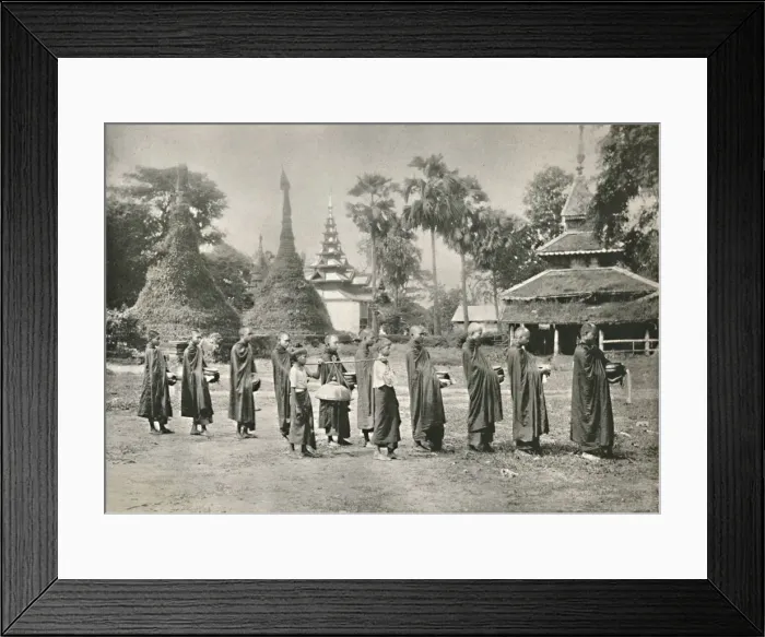 Framed Print : Burmese Phoongyies Collecting Alms, 1900. Creator: Unknown Framed Print : Burmese Phoongyies Collecting Alms, 1900. Creator: Unknown
