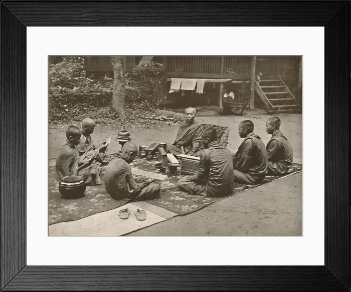 Framed Print : Buddhist Priest with Pupils, 1900. Creator: Unknown