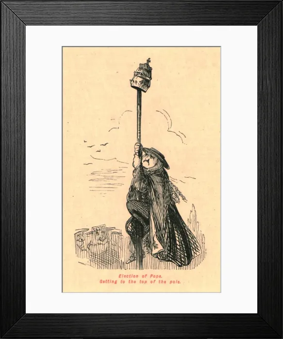 Framed Print : Election of Pope. Getting to the top of the pole, 1897. Creator: John Leech Framed Print : Election of Pope. Getting to the top of the pole, 1897. Creator: John Leech