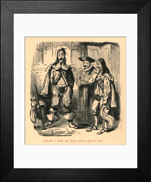 Framed Print : Charles I. does not know which way to turn, 1897. Creator: John Leech Framed Print : Charles I. does not know which way to turn, 1897. Creator: John Leech