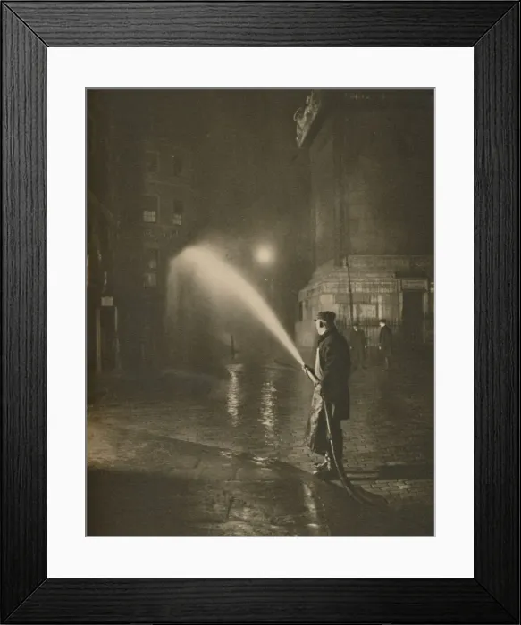 Framed Print : Londons Nightly Cleaning: Scene at the Base of the Monument, c1935. Creator: Unknown Framed Print : Londons Nightly Cleaning: Scene at the Base of the Monument, c1935. Creator: Unknown