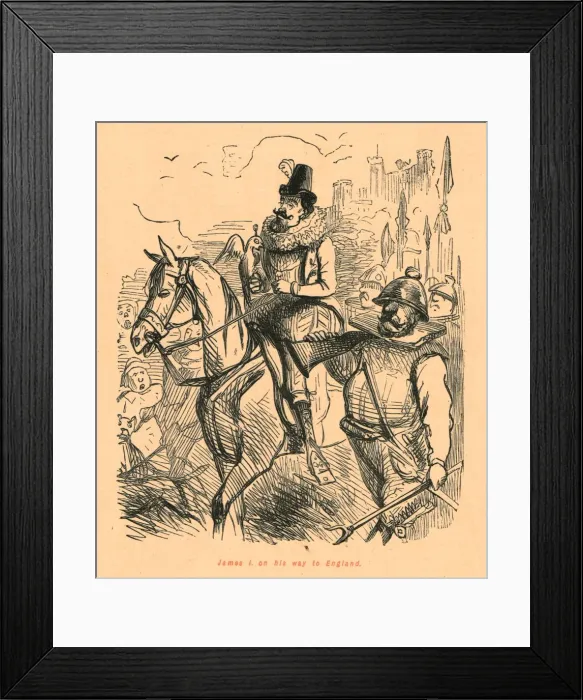 Framed Print : James I on his way to England, 1897. Creator: John Leech Framed Print : James I on his way to England, 1897. Creator: John Leech