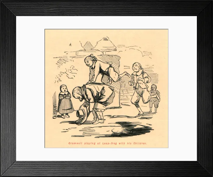 Framed Print : Cromwell playing at Leap-frog with his Children, 1897. Creator: John Leech Framed Print : Cromwell playing at Leap-frog with his Children, 1897. Creator: John Leech