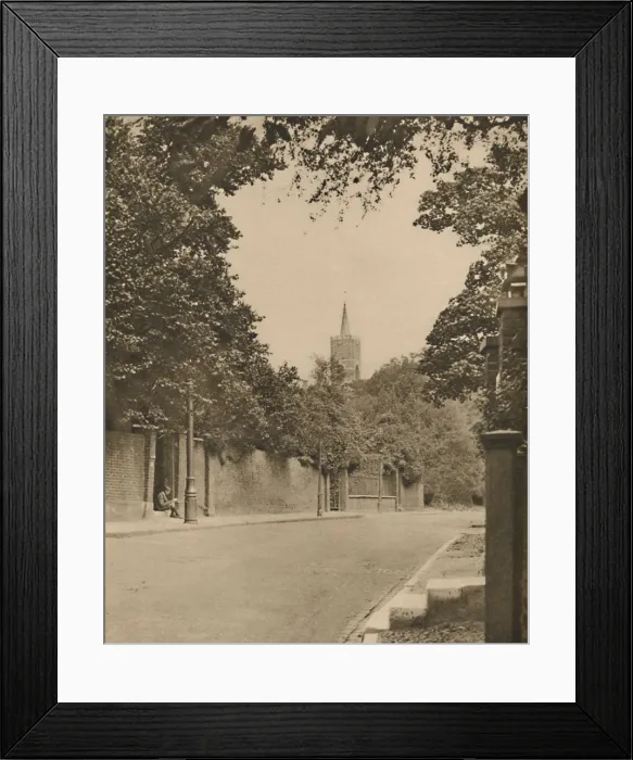 Framed Print : Hampstead Church from Between the Leafy Walls of Frognal Lane, c1935. Creator: Donald McLeish Framed Print : Hampstead Church from Between the Leafy Walls of Frognal Lane, c1935. Creator: Donald McLeish