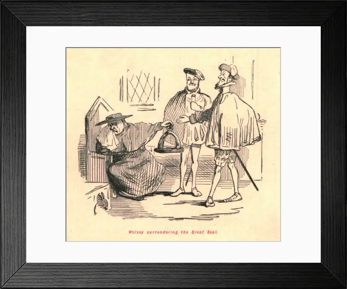 Framed Print : Wolsey surrendering the Great Seal, 1897. Creator: John Leech Framed Print : Wolsey surrendering the Great Seal, 1897. Creator: John Leech