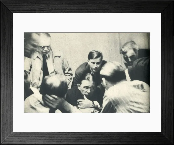 Framed Print : Inside a German internment camp. Americans listen to London. 1942. Creator: Unknown Framed Print : Inside a German internment camp. Americans listen to London. 1942. Creator: Unknown