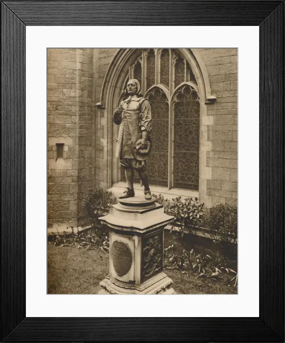 Framed Print : Miltons Statue Outside His Own Burial-Place in the City, c1935. Creator: Unknown Framed Print : Miltons Statue Outside His Own Burial-Place in the City, c1935. Creator: Unknown