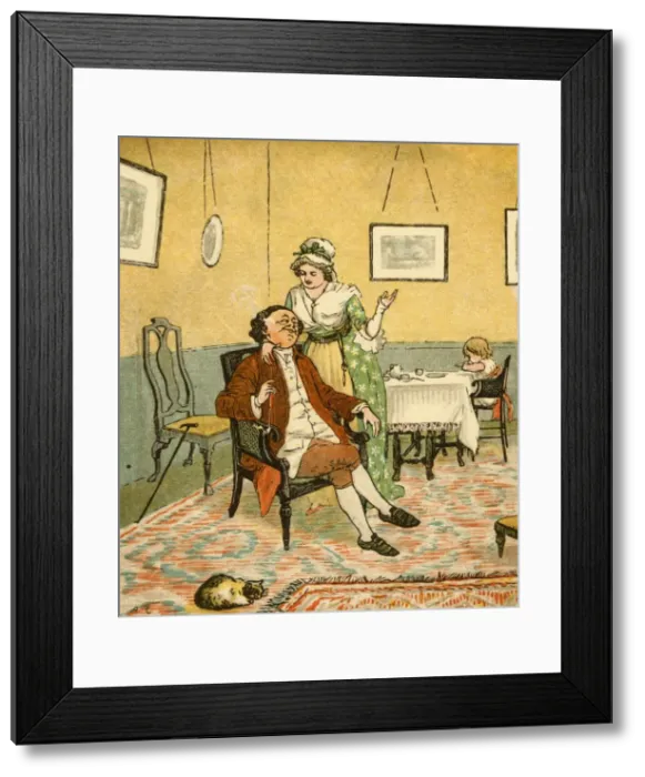 Framed Print : John Gilpin and his wife, 1878, (c1918). Creator: Randolph Caldecott Framed Print : John Gilpin and his wife, 1878, (c1918). Creator: Randolph Caldecott