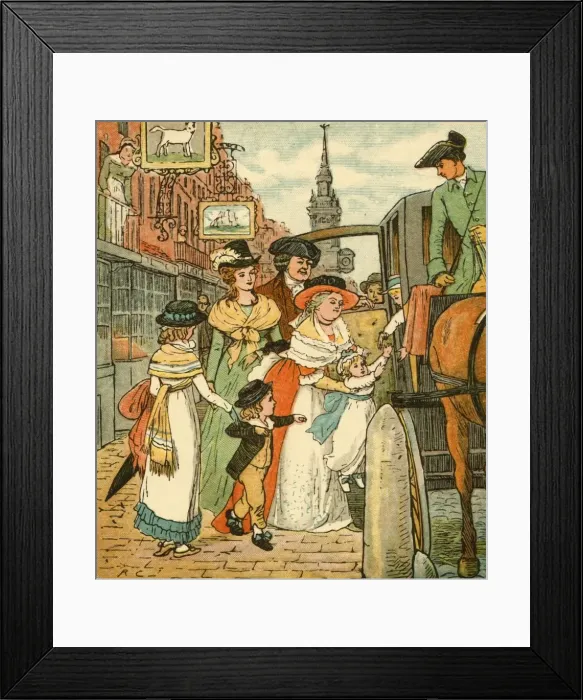 Framed Print : John Gilpin sees his family off in a chaise-and-pair, 1878, (c1918). Creator: Randolph Caldecott Framed Print : John Gilpin sees his family off in a chaise-and-pair, 1878, (c1918). Creator: Randolph Caldecott