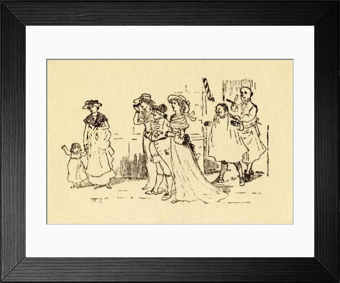 Framed Print : Bystanders watch as John Gilpin gallops past, 1878, (c1918). Creator: Randolph Caldecott Framed Print : Bystanders watch as John Gilpin gallops past, 1878, (c1918). Creator: Randolph Caldecott