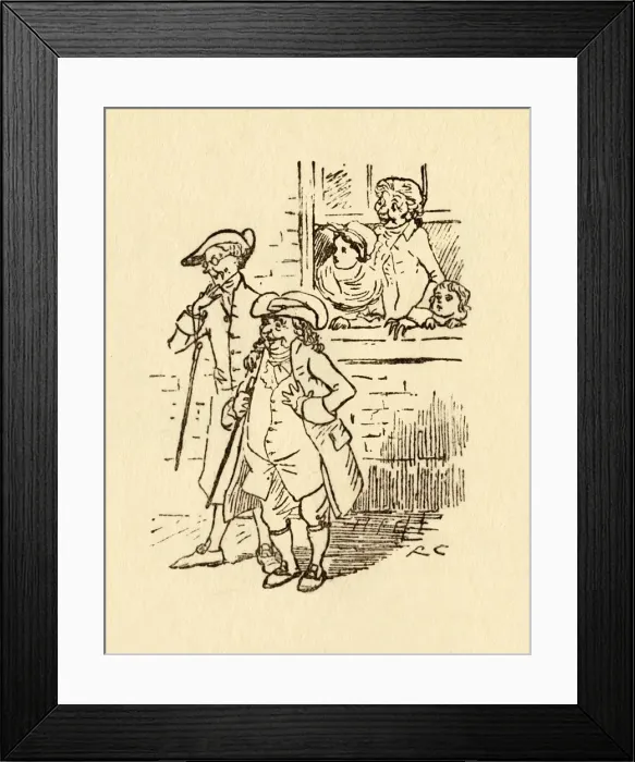 Framed Print : Bystanders watch as John Gilpin gallops past, 1878, (c1918). Creator: Randolph Caldecott Framed Print : Bystanders watch as John Gilpin gallops past, 1878, (c1918). Creator: Randolph Caldecott