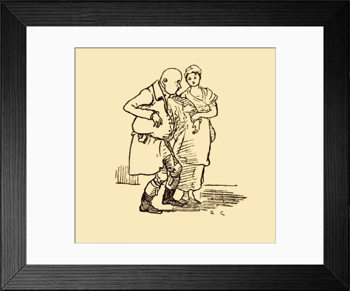 Framed Print : John Gilpin arrives, hatless and wigless once more, 1878, (c1918). Creator: Randolph Caldecott Framed Print : John Gilpin arrives, hatless and wigless once more, 1878, (c1918). Creator: Randolph Caldecott
