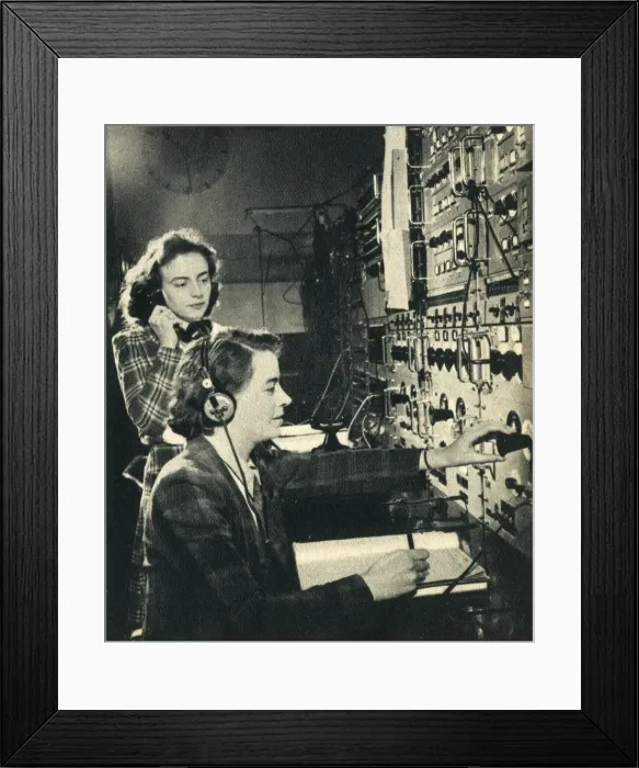 Framed Print : Women have taken over mens jobs. BBC control room as a programme goes on air 1942 Framed Print : Women have taken over mens jobs. BBC control room as a programme goes on air 1942