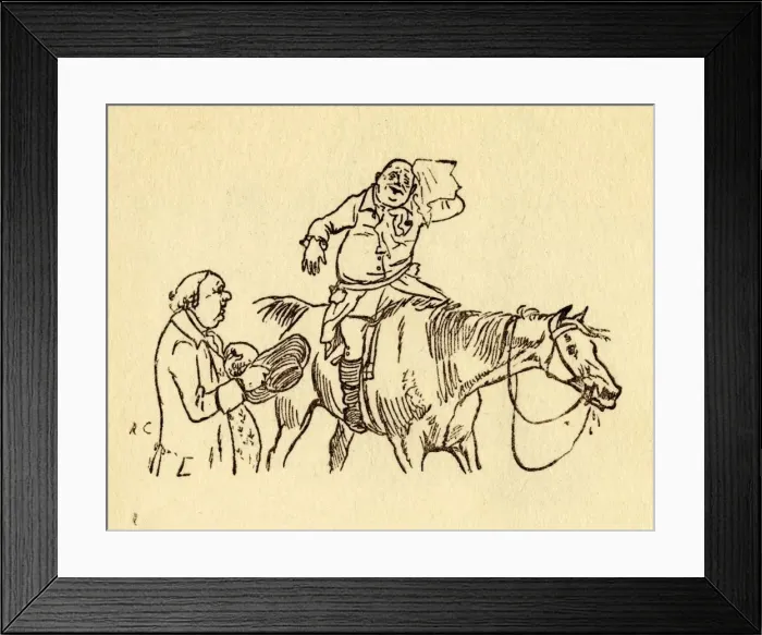 Framed Print : John Gilpin wipes his sweaty brow with a handkerchief, 1878, (c1918). Creator: Randolph Caldecott Framed Print : John Gilpin wipes his sweaty brow with a handkerchief, 1878, (c1918). Creator: Randolph Caldecott