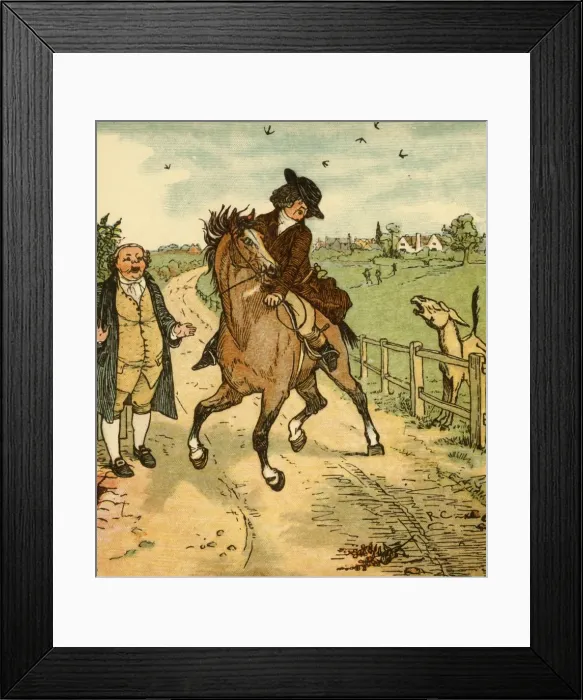 Framed Print : John Gilpins horse is alarmed by a donkey, 1878, (c1918). Creator: Randolph Caldecott Framed Print : John Gilpins horse is alarmed by a donkey, 1878, (c1918). Creator: Randolph Caldecott