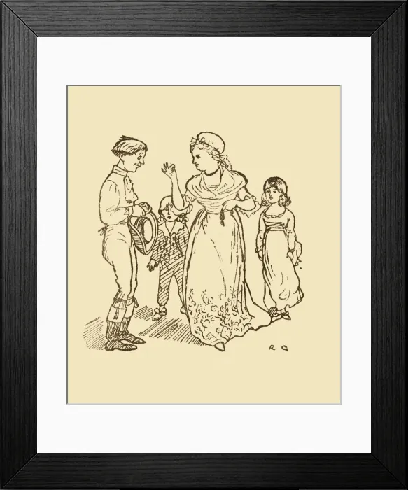 Framed Print : Mrs Gilpin pays the postboy to find her husband, 1878, (c1918). Creator: Randolph Caldecott Framed Print : Mrs Gilpin pays the postboy to find her husband, 1878, (c1918). Creator: Randolph Caldecott