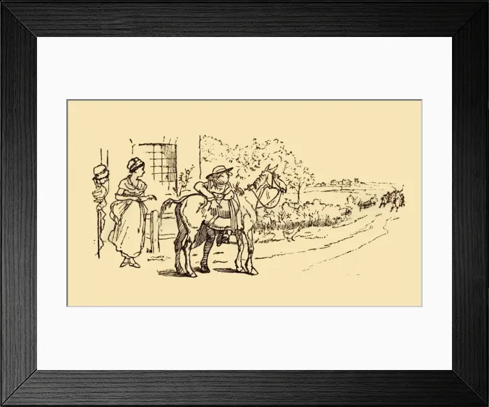 Framed Print : Villagers watch the hue and cry, 1878, (c1918). Creator: Randolph Caldecott Framed Print : Villagers watch the hue and cry, 1878, (c1918). Creator: Randolph Caldecott