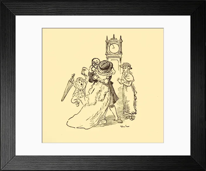 Framed Print : John Gilpin is reunited with his wife and children, 1878, (c1918). Creator: Randolph Caldecott Framed Print : John Gilpin is reunited with his wife and children, 1878, (c1918). Creator: Randolph Caldecott