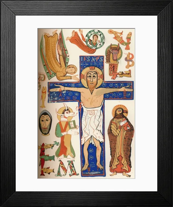 Framed Print : Crucifixion with decorated letters, c790 AD, (1849). Creator: Walter Framed Print : Crucifixion with decorated letters, c790 AD, (1849). Creator: Walter
