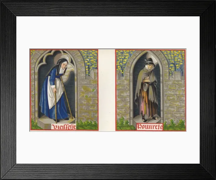 Framed Print : Old age and poverty, 15th century, (1849). Creator: H Moulin Framed Print : Old age and poverty, 15th century, (1849). Creator: H Moulin