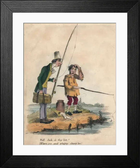 Framed Print : Well, Jack do they bite? Ib lieve yer, and plaguy sharp too!, early 19th century Framed Print : Well, Jack do they bite? Ib lieve yer, and plaguy sharp too!, early 19th century