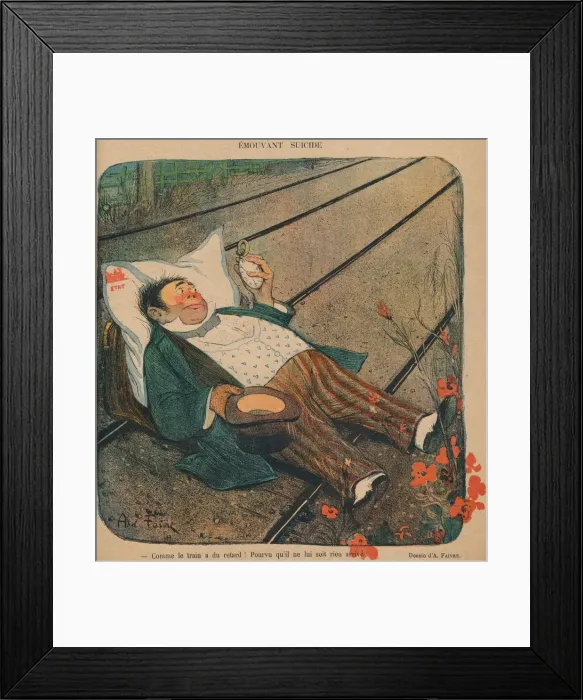 Framed Print : Emouvant Suicide, 1899. Creator: Abel Faivre Framed Print : Emouvant Suicide, 1899. Creator: Abel Faivre