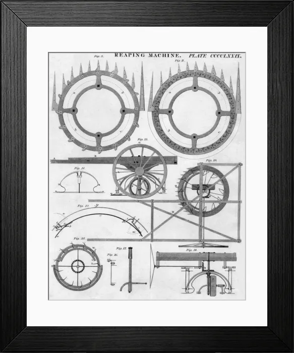 Framed Print : Reaping Machine, early 19th century. Creator: J Moffat Framed Print : Reaping Machine, early 19th century. Creator: J Moffat