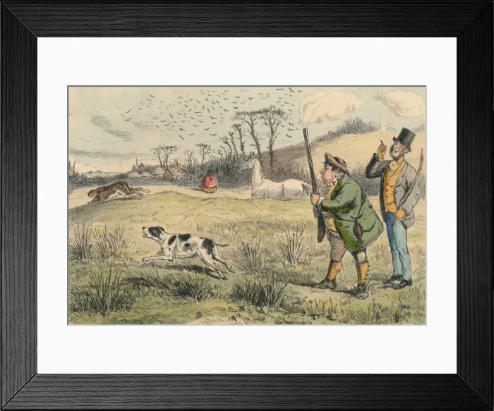 Framed Print : Mr. Jogglebury Crowdey with his dog and his gun, c1860s. Creator: John Leech Framed Print : Mr. Jogglebury Crowdey with his dog and his gun, c1860s. Creator: John Leech