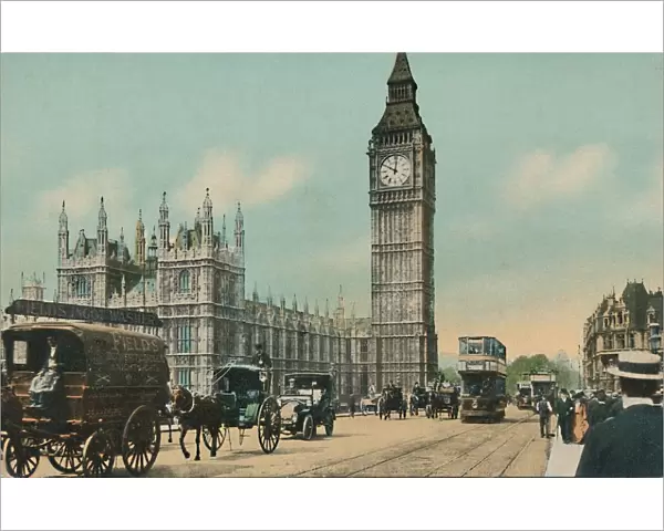 Houses of Parliament, & Westminster Bridge, London, c1900s. Creator: Unknown