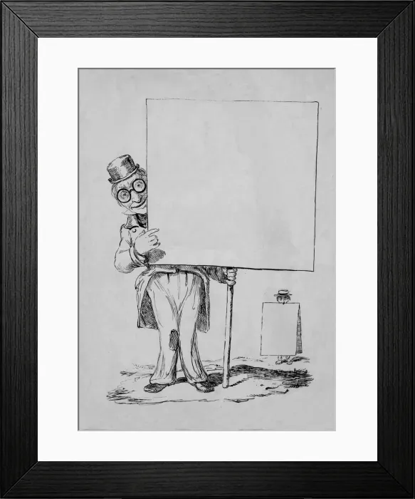 Framed Print : Man holding a sign, 19th century. Creator: Unknown Framed Print : Man holding a sign, 19th century. Creator: Unknown